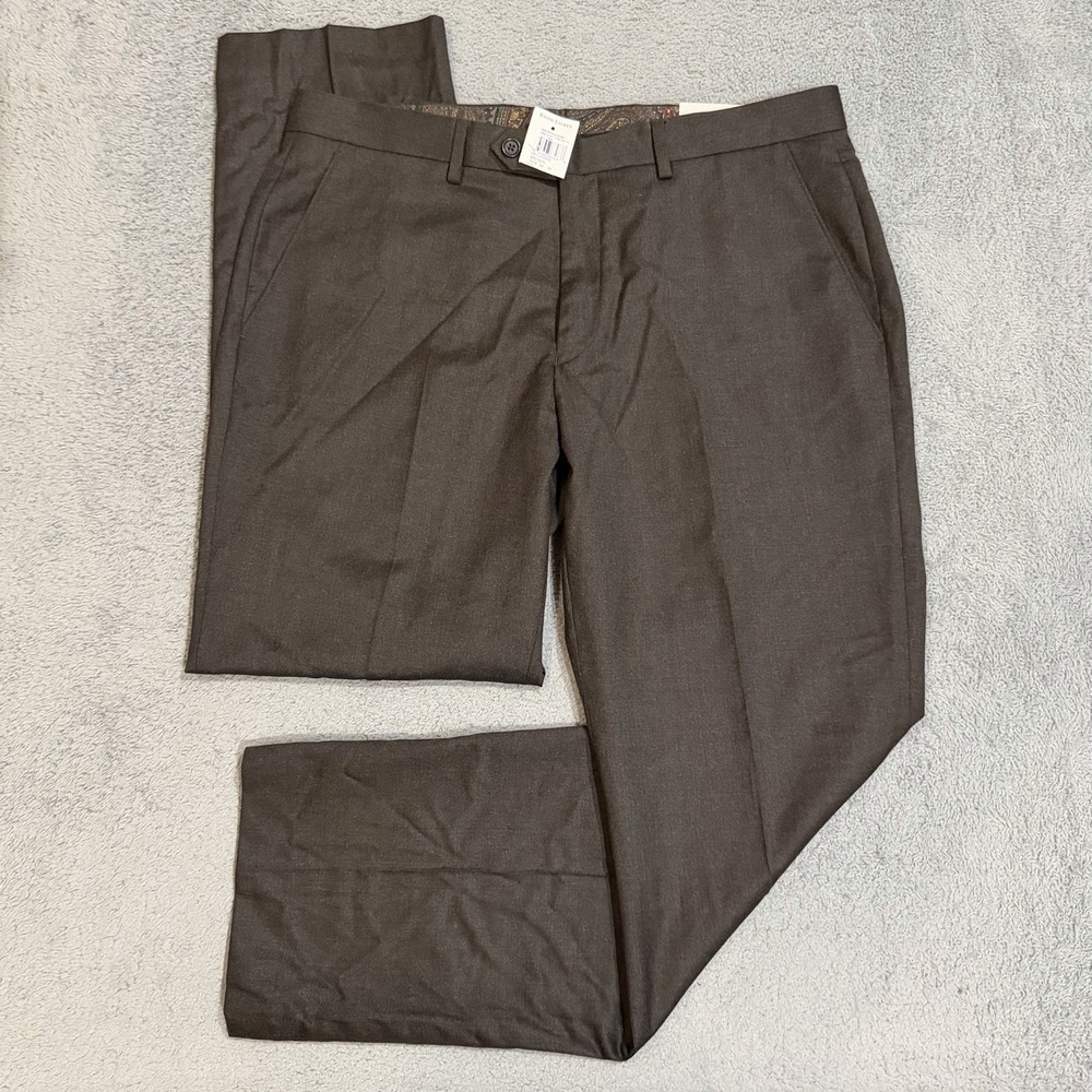 Lauren Ralph Lauren Men's 34x30 Wool Flat Front Slim Fit Dress Pants Brown *READ